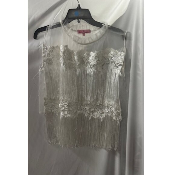 Anthropologie Eva Franco Babs Fringe Sleeveless White Top in Mesh Meringue - Picture 5 of 5